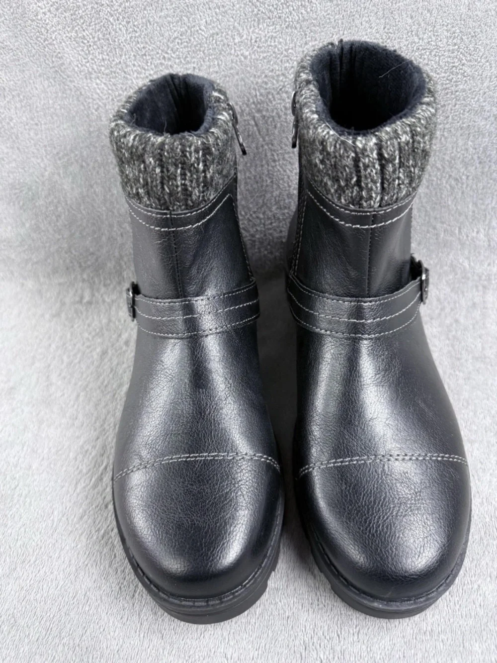 New JSport Violet Boots Women's Black Zip Knit Cuff Memory Foam Ankle Bootie
